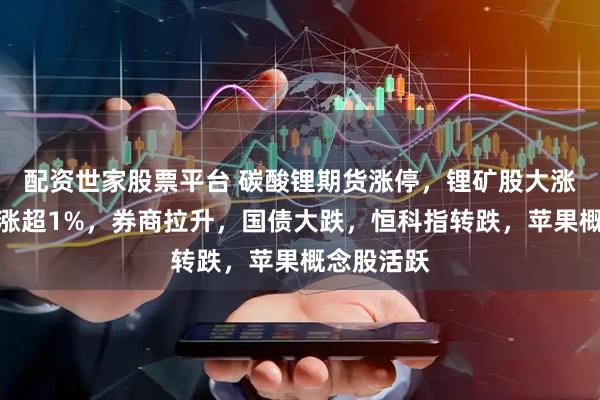 配资世家股票平台 碳酸锂期货涨停，锂矿股大涨，创业板涨超1%，券商拉升，国债大跌，恒科指转跌，苹果概念股活跃